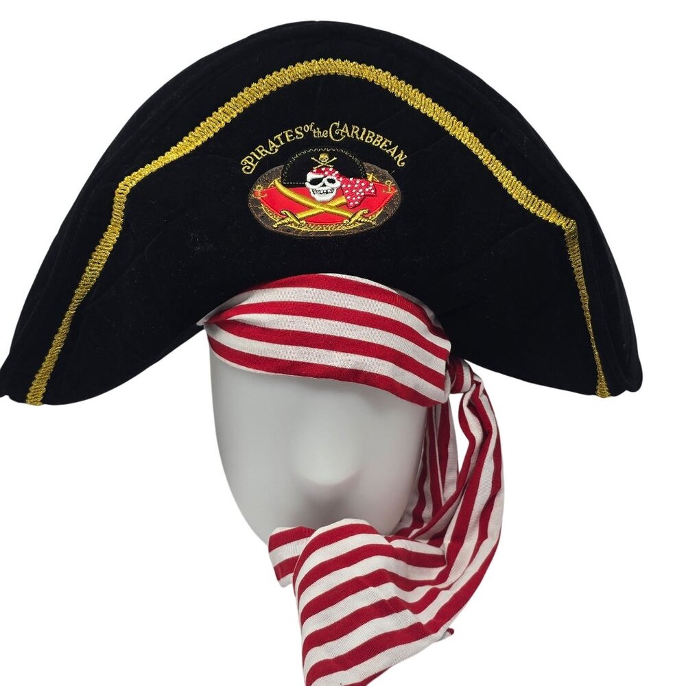 Pirates Of The Caribbean Adult Pirate Hat With Red Striped Bandana